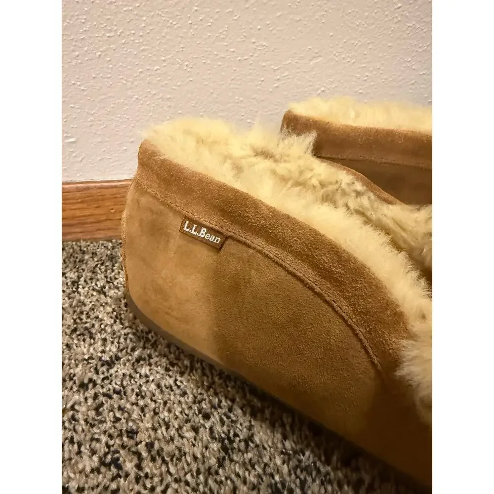 L.L.Bean Wicked Good Moccasins Men’s Size 10 Wide Brown Suede Shearling Slippers